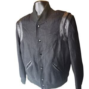 Saint Laurent Teddy Jacket Mens 52 Large Bomber Ribbed Collar Italy Paris Snap